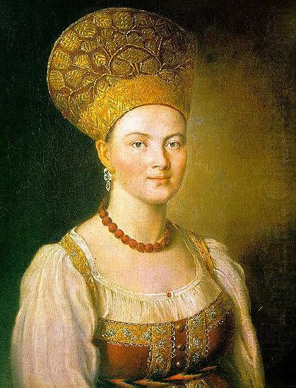Portrait of an Unknown Woman in Russian Costume, unknow artist